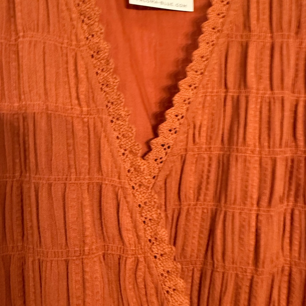 Paloma Blue Orange Ruffled Sleeve Maxi Wrap Dress NWT - Picture 4 of 6